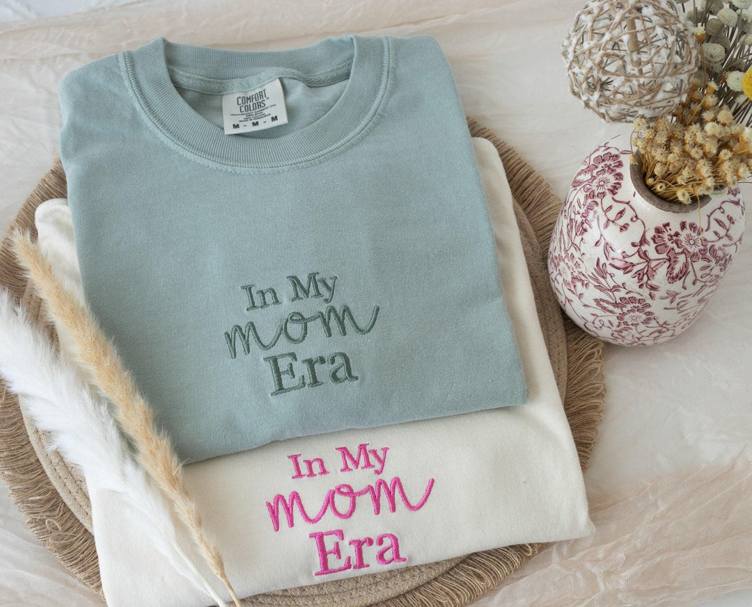 Embroidered In My Mom era Tshirt, Embroidered mom tshirt, Embroidered Summer Tshirt, Embroidered Boho Shirt, New Mom Gift, INMYM-C-97