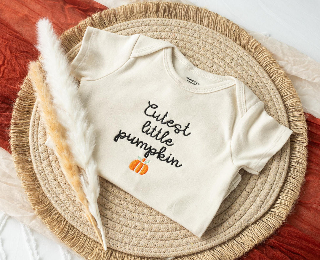 Embroidered Cutest Little Pumpkin Pumpkin Onesie® Fall Outfit Newborn, Halloween Onesie®, Baby's First Halloween, Pumpkin Patch, CL1-C-97