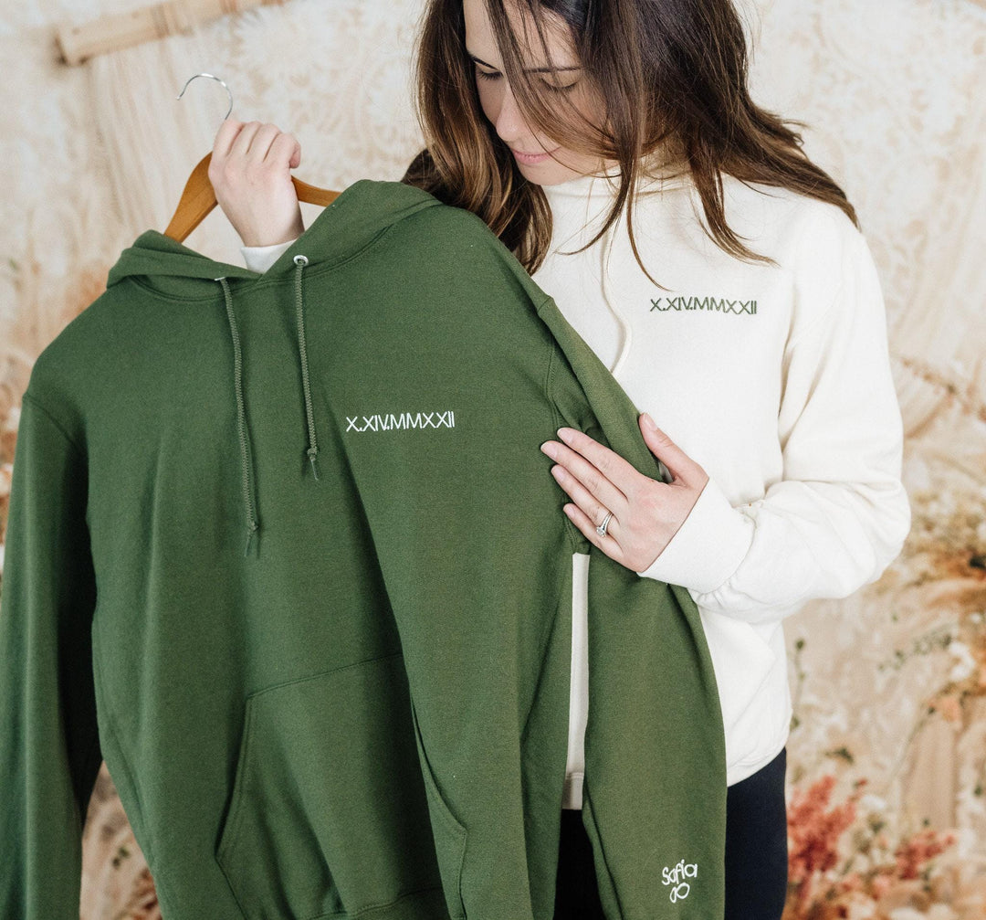 Custom Embroidered Roman Numeral Hoodie, Custom Date & Initial Hoodie, Anniversary Engagement Gift, Valentine's Day Gift Couples ROP97C, X