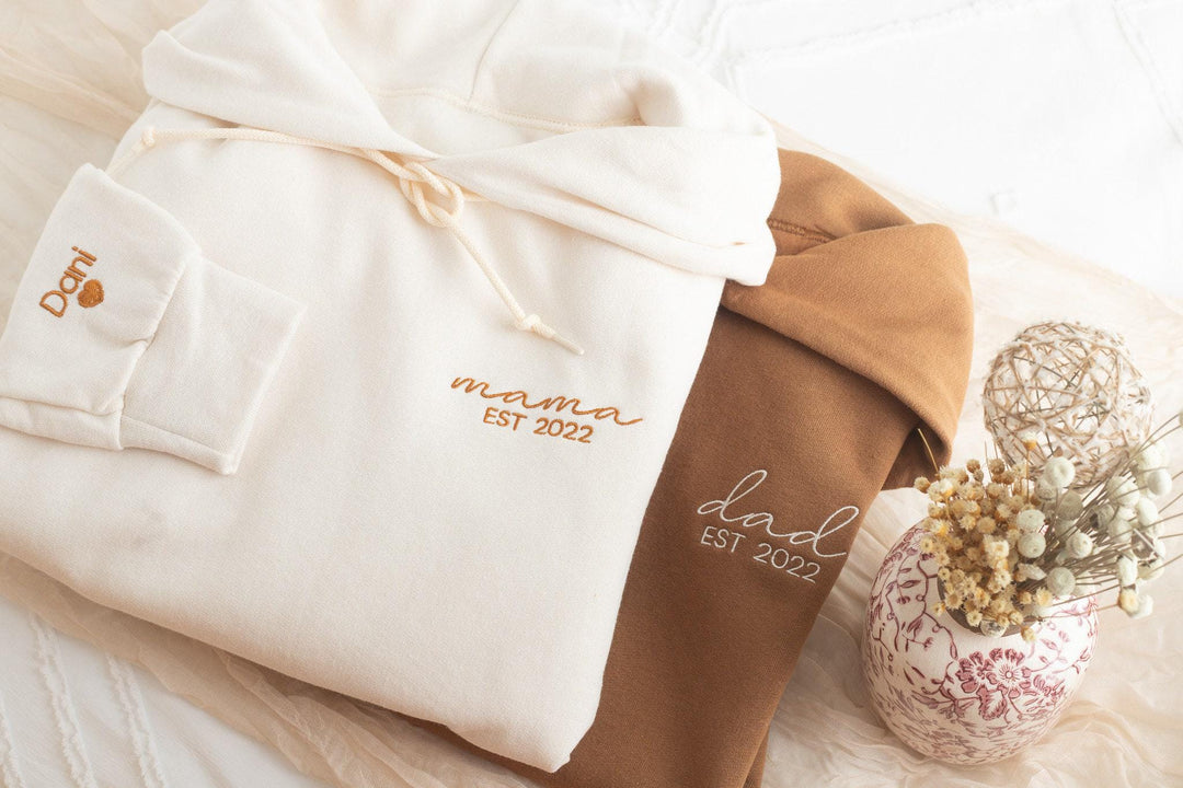 Custom Embroidered Mama Dad Hoodie, Personalized Matching Mom and Dad Gift, Gifts for Him, Husband Birthday Gift, Father's Day Gift SHP97C X