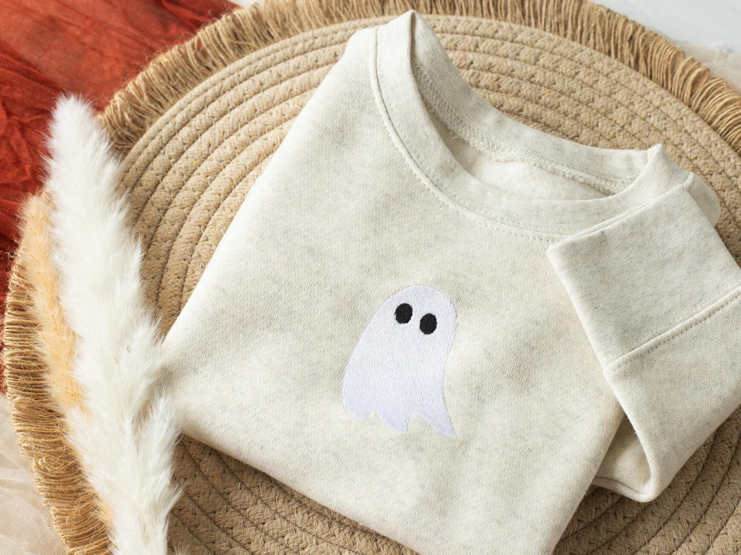 Embroidered Ghost Sweatshirt for Kids, Halloween Toddler Sweatshirt, Fall Fleece Toddler Crewneck, Cute Fall Sweatshirt Toddler, G3-C-97