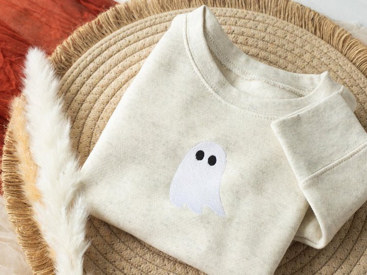 Embroidered Ghost Sweatshirt for Kids, Halloween Toddler Sweatshirt, Fall Fleece Toddler Crewneck, Cute Fall Sweatshirt Toddler, G3-C-97