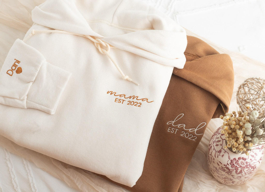 Custom Embroidered Mama Dad Hoodie, Personalized Matching Mom and Dad Gift, Gifts for Him, Husband Birthday Gift, Father's Day Gift SHP97C X