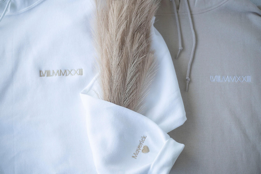 Custom Embroidered Roman Numeral Hoodie, Personalized Couples Gifts, Anniversary Gifts, Cotton Anniversary, Valentine's Day Gifts ROP97C