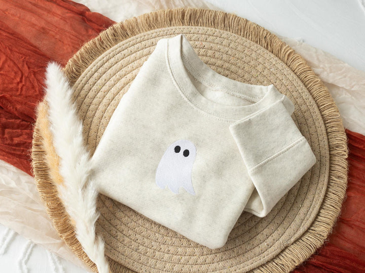 Embroidered Ghost Sweatshirt for Kids, Halloween Toddler Sweatshirt, Fall Fleece Toddler Crewneck, Cute Fall Sweatshirt Toddler, G3-C-97