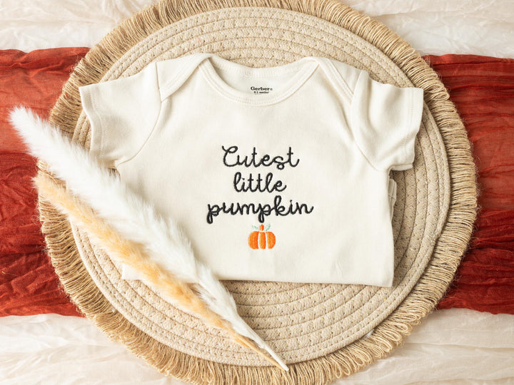Embroidered Cutest Little Pumpkin Pumpkin Onesie® Fall Outfit Newborn, Halloween Onesie®, Baby's First Halloween, Pumpkin Patch, CL1-C-97