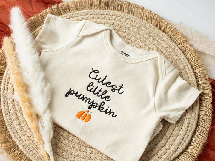 Embroidered Cutest Little Pumpkin Pumpkin Onesie® Fall Outfit Newborn, Halloween Onesie®, Baby's First Halloween, Pumpkin Patch, CL1-C-97