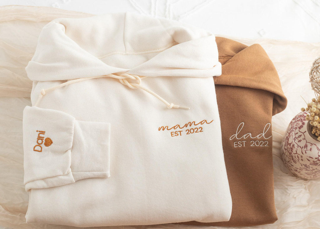 Custom Embroidered Mama Dad Hoodie, Personalized Matching Mom and Dad Gift, Gifts for Him, Husband Birthday Gift, Father's Day Gift SHP97C X