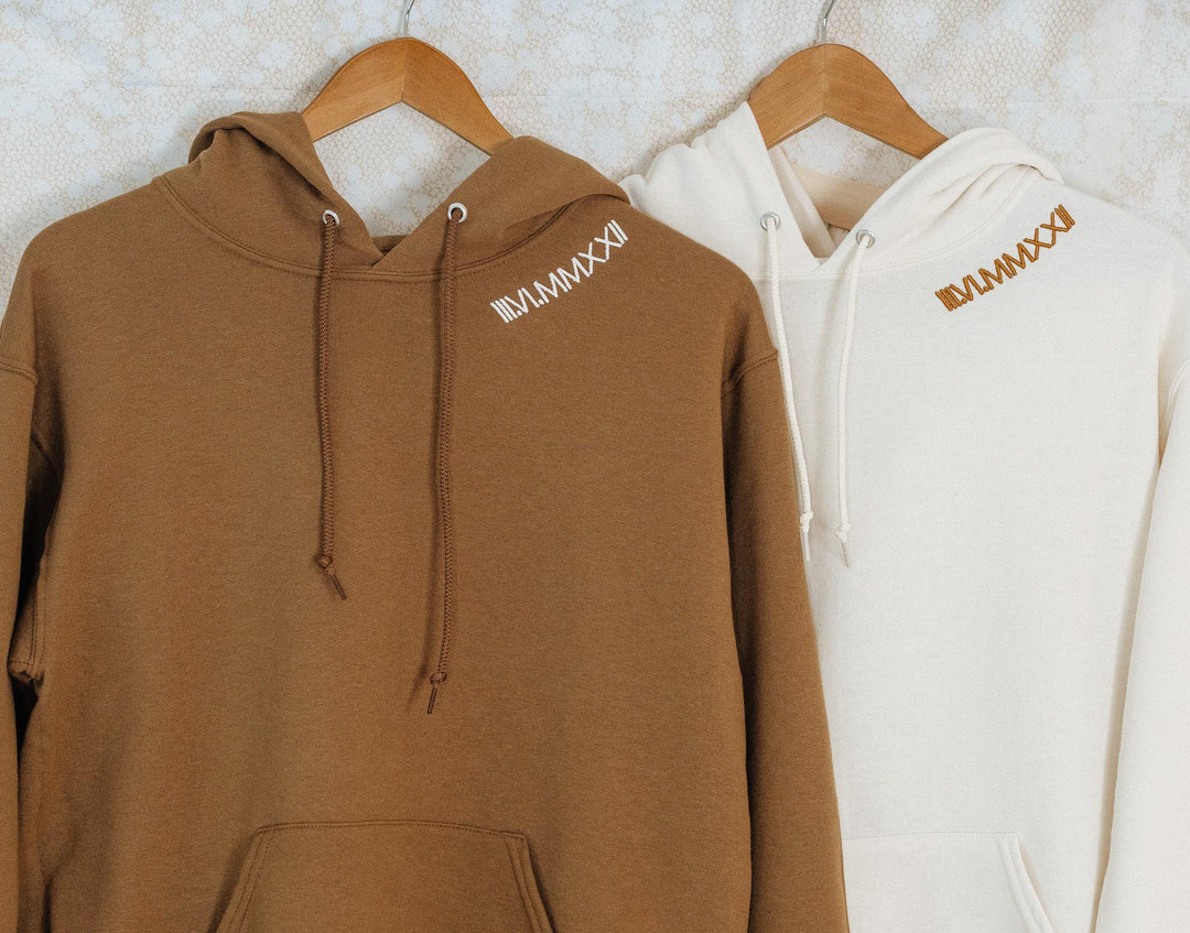 Custom Embroidered Collar Roman Numeral Hoodie, Personalized Couples Gifts, Anniversary Gifts, Cotton Anniversary Matching CRN97C X