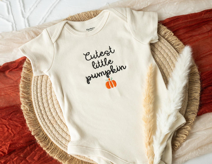 Embroidered Cutest Little Pumpkin Pumpkin Onesie® Fall Outfit Newborn, Halloween Onesie®, Baby's First Halloween, Pumpkin Patch, CL1-C-97