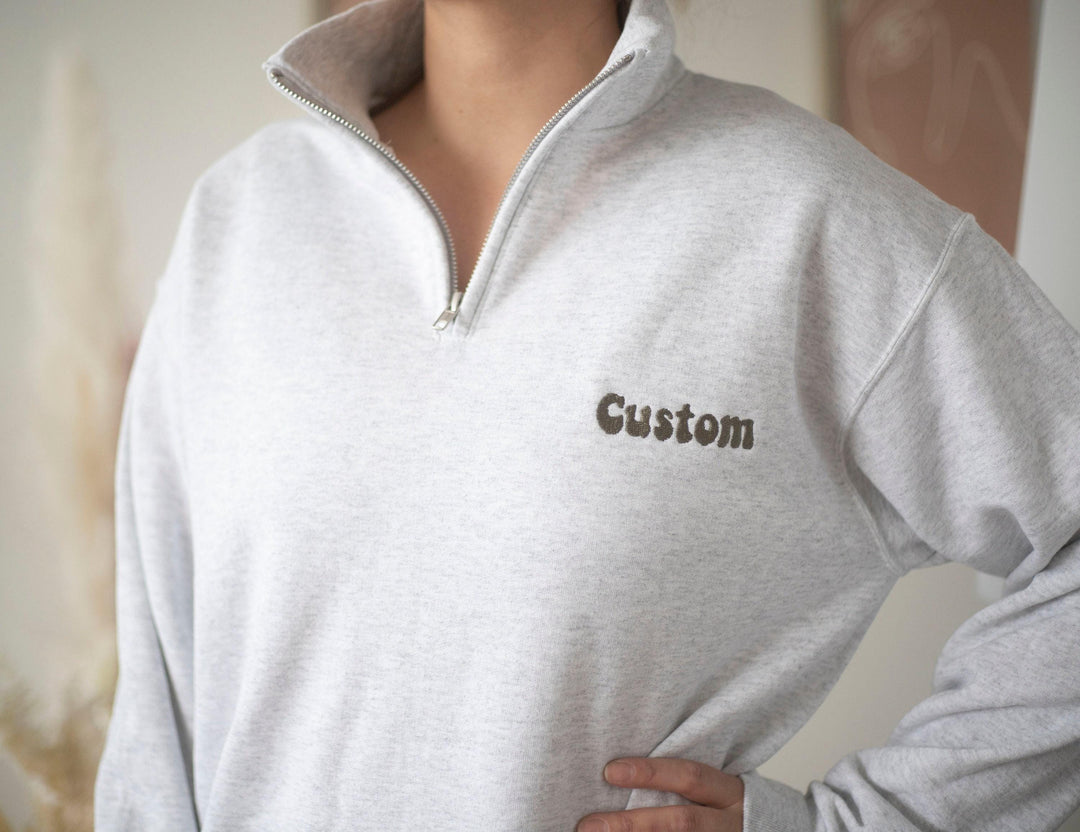 Custom Quarter Zip Sweatshirt, Custom Embroidered Quarter Zip Unisex Sweatshirt, Monogrammed Bridesmaid Gifts, Mother's Day Gifts ACP97C X
