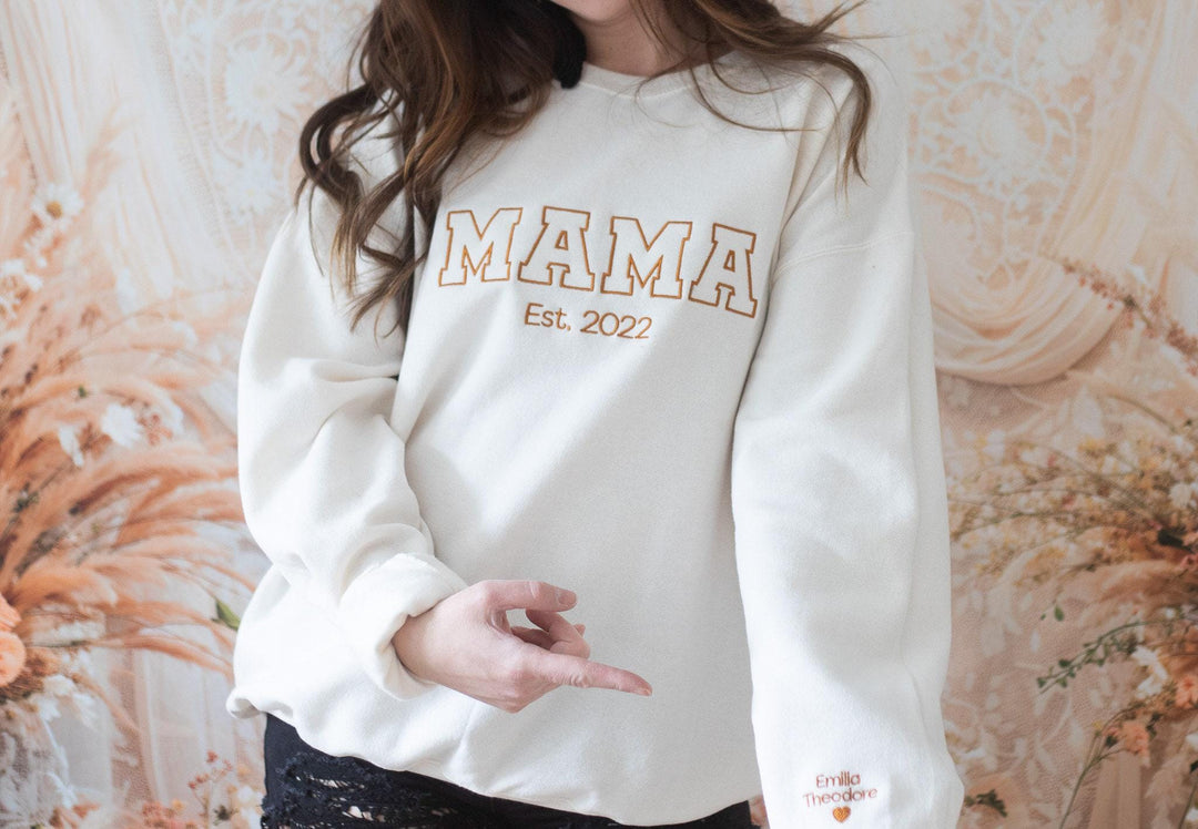 Custom Embroidered Mama Sweatshirt, Sleeve Mama Grammy Embroidered Crew, Embroidered Mom mama Grandmother Sweatshirt Kid Names CMC250C X