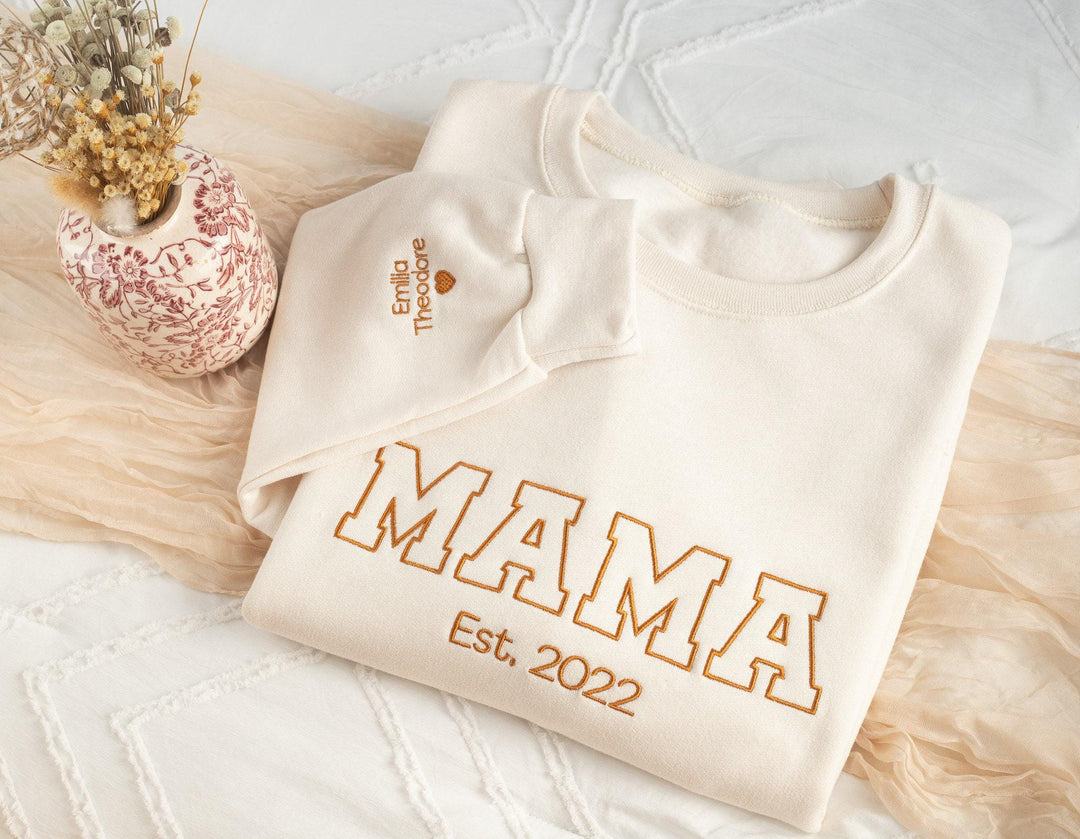 Custom Embroidered Mama Sweatshirt, Sleeve Mama Grammy Embroidered Crew, Embroidered Mom mama Grandmother Sweatshirt Kid Names CMC250C X