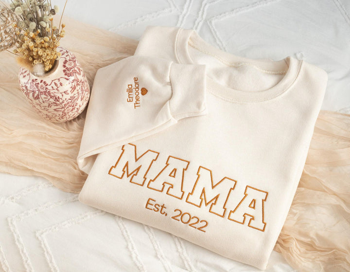 Custom Embroidered Mama Sweatshirt, Sleeve Mama Grammy Embroidered Crew, Embroidered Mom mama Grandmother Sweatshirt Kid Names CMC250C X