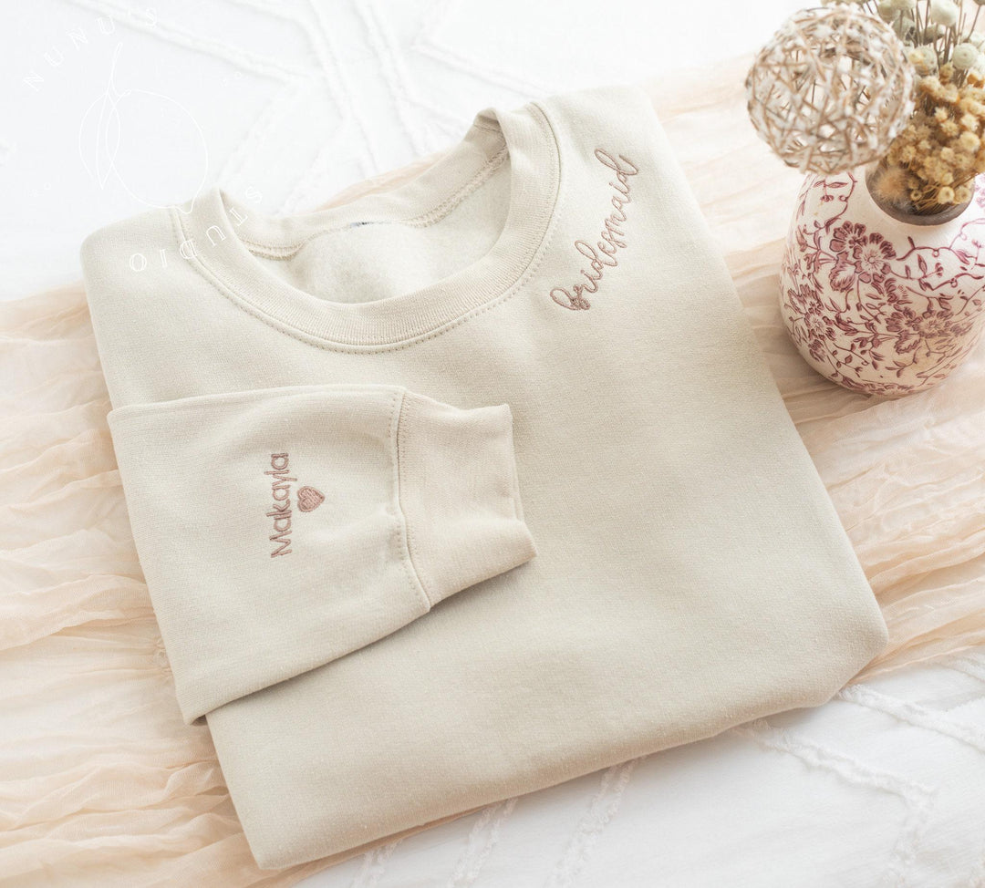 Custom Embroidered Bridal Shower Sweatshirt, Collar Embroidered Bridesmaid Sweatshirt, Bridal Party Gift, Bridesmaid Maid of Honor, BPN97C X