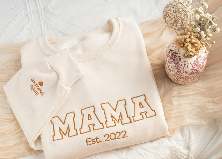 Custom Embroidered Mama Sweatshirt, Sleeve Mama Grammy Embroidered Crew, Embroidered Mom mama Grandmother Sweatshirt Kid Names CMC250C X