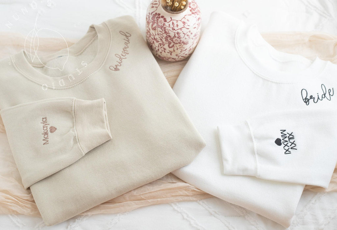 Custom Embroidered Bridal Shower Sweatshirt, Collar Embroidered Bridesmaid Sweatshirt, Bridal Party Gift, Bridesmaid Maid of Honor, BPN97C X