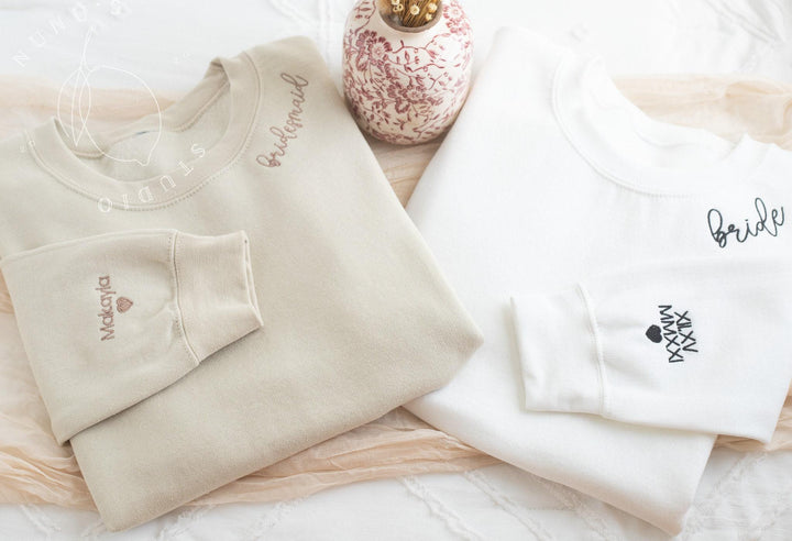 Custom Embroidered Bridal Shower Sweatshirt, Collar Embroidered Bridesmaid Sweatshirt, Bridal Party Gift, Bridesmaid Maid of Honor, BPN97C X