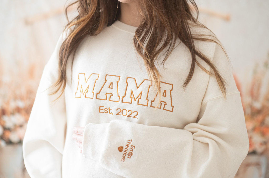 Custom Embroidered Mama Sweatshirt, Sleeve Mama Grammy Embroidered Crew, Embroidered Mom mama Grandmother Sweatshirt Kid Names CMC250C X