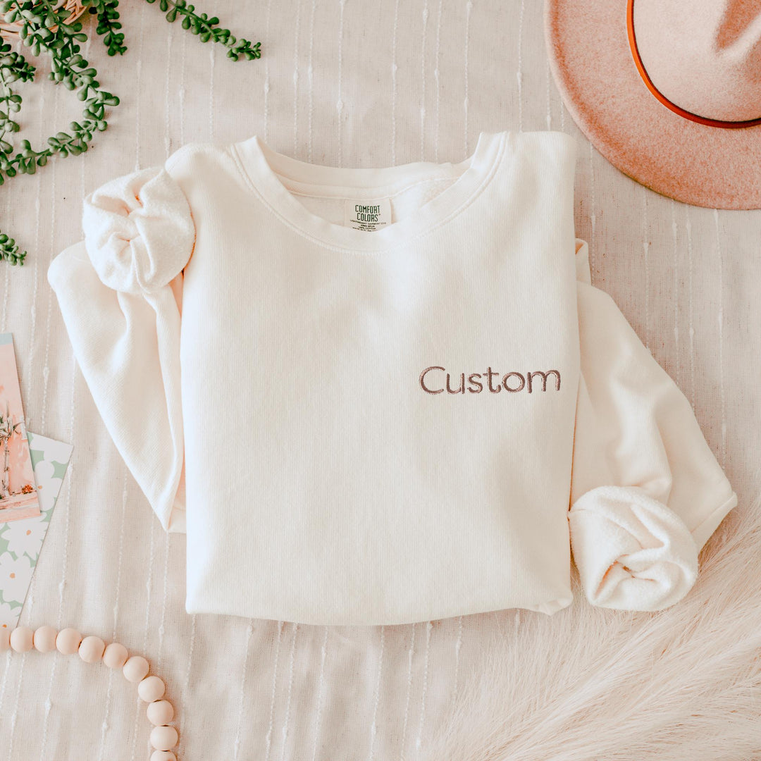 Custom Embroidered Comfort Colors Sweatshirt, Comfort Colors® Fleece Crewneck, Personalized Gifts, Embroidered Fleece Crewneck, Custom Text