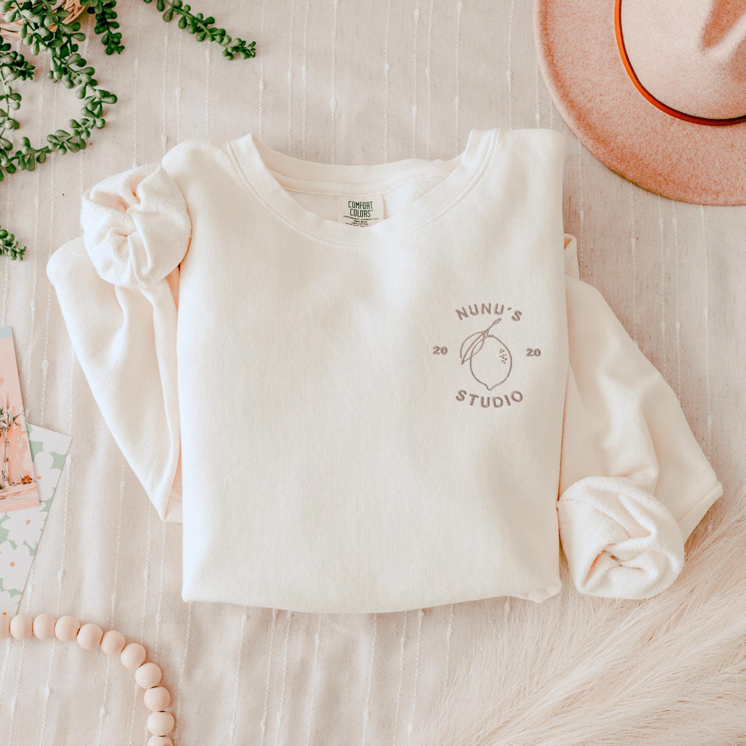 Custom Business Logo Embroidered Sweatshirt, Custom Comfort Colors® Fleece Crewneck, Personalized Gifts, Embroidered Crewneck Custom Logo