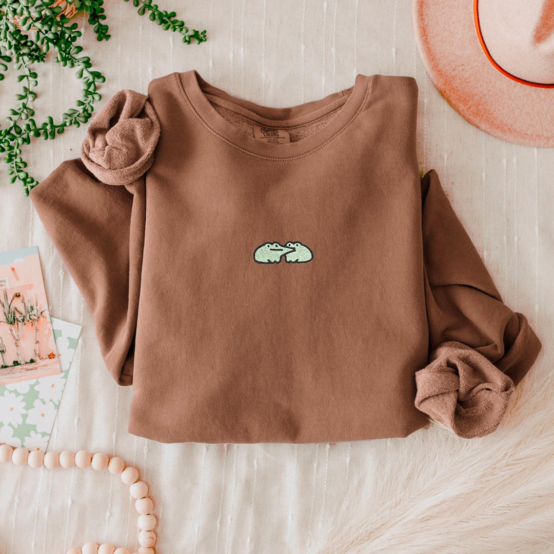Embroidered Comfort Colors Sweatshirt, Frog Comfort Colors® Fleece Crewneck, Embroidered Comfort Colors Crewneck Sweatshirt FRO-C-97