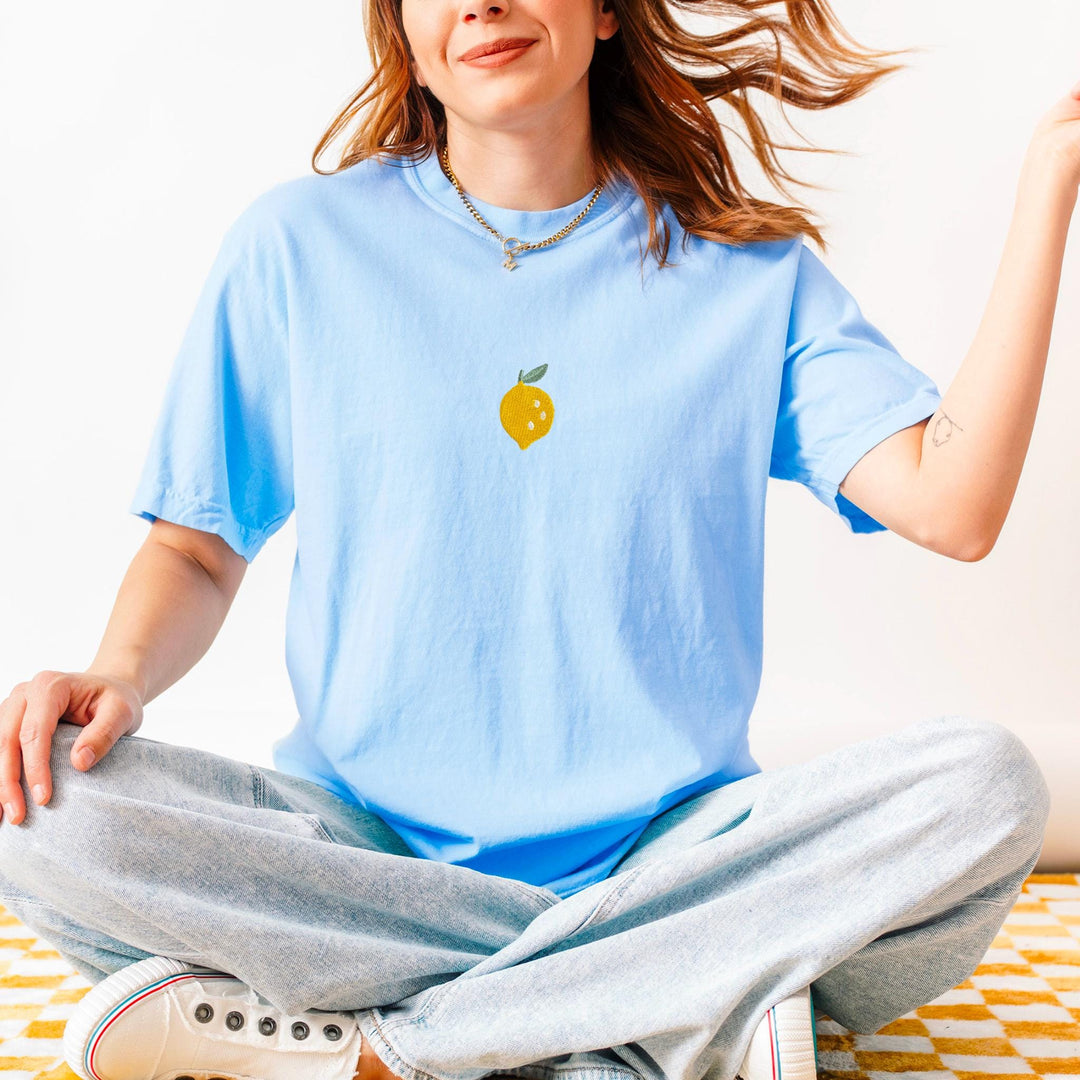 Embroidered Lemon Comfort Colors® Tshirt, Embroidered Lemon Tshirt for Women, Embroidered Summer T-shirt, Foodie Gifts, Cute Gifts, LEM-C-97
