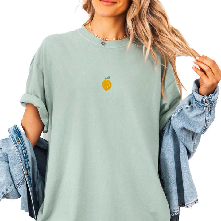 Embroidered Lemon Comfort Colors® Tshirt, Embroidered Lemon Tshirt for Women, Embroidered Summer T-shirt, Foodie Gifts, Cute Gifts, LEM-C-97