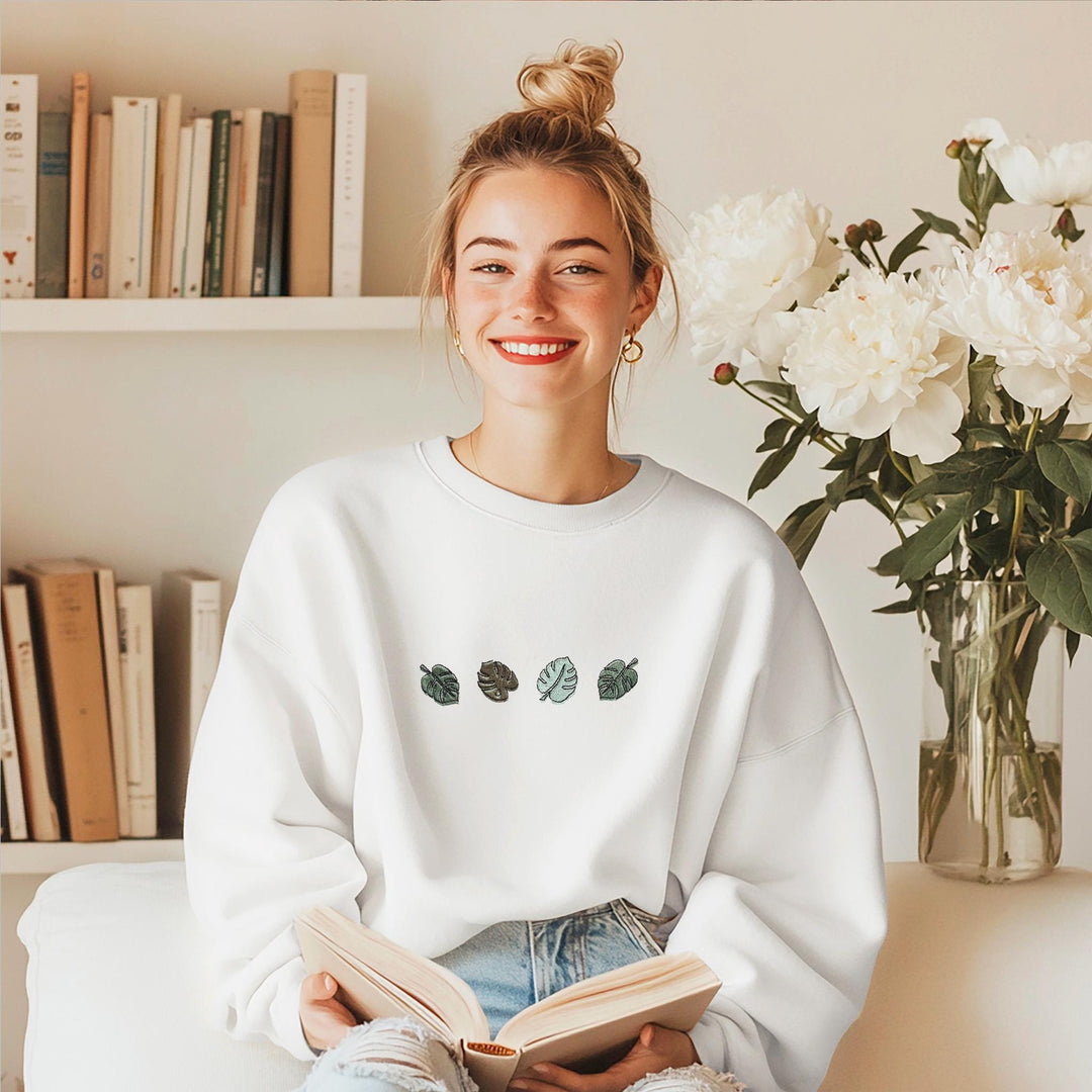 Embroidered Monstera Comfort Colors Sweatshirt, Comfort Colors® Fleece Crewneck, Embroidered Fleece Crewneck, Plant Lover Gifts, MONS-196-C