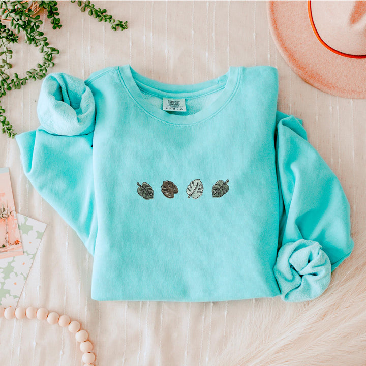Embroidered Monstera Comfort Colors Sweatshirt, Comfort Colors® Fleece Crewneck, Embroidered Fleece Crewneck, Plant Lover Gifts, MONS-196-C