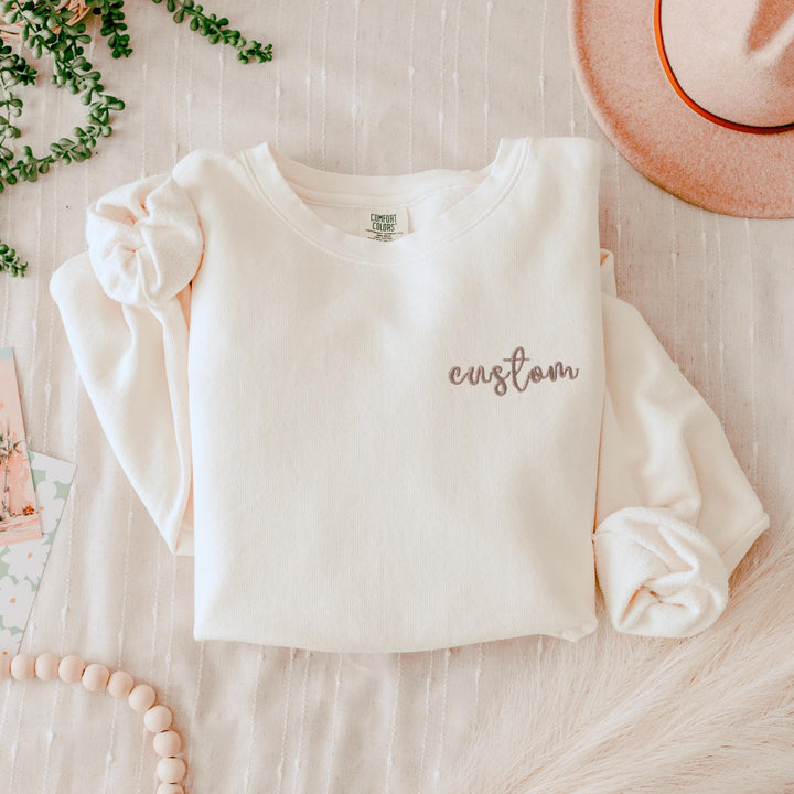 Custom Embroidered Comfort Colors Sweatshirt, Comfort Colors® Fleece Crewneck, Personalized Gifts, Embroidered Fleece Crewneck, Custom Text