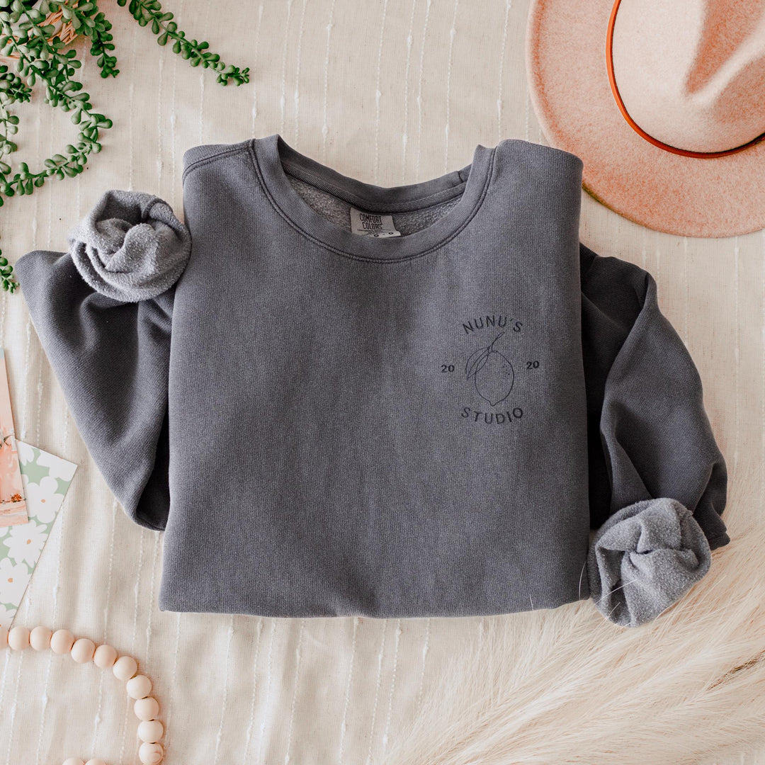 Custom Business Logo Embroidered Sweatshirt, Custom Comfort Colors® Fleece Crewneck, Personalized Gifts, Embroidered Crewneck Custom Logo