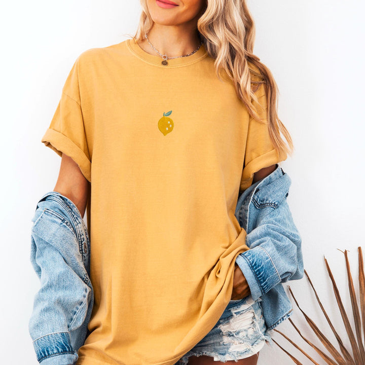 Embroidered Lemon Comfort Colors® Tshirt, Embroidered Lemon Tshirt for Women, Embroidered Summer T-shirt, Foodie Gifts, Cute Gifts, LEM-C-97