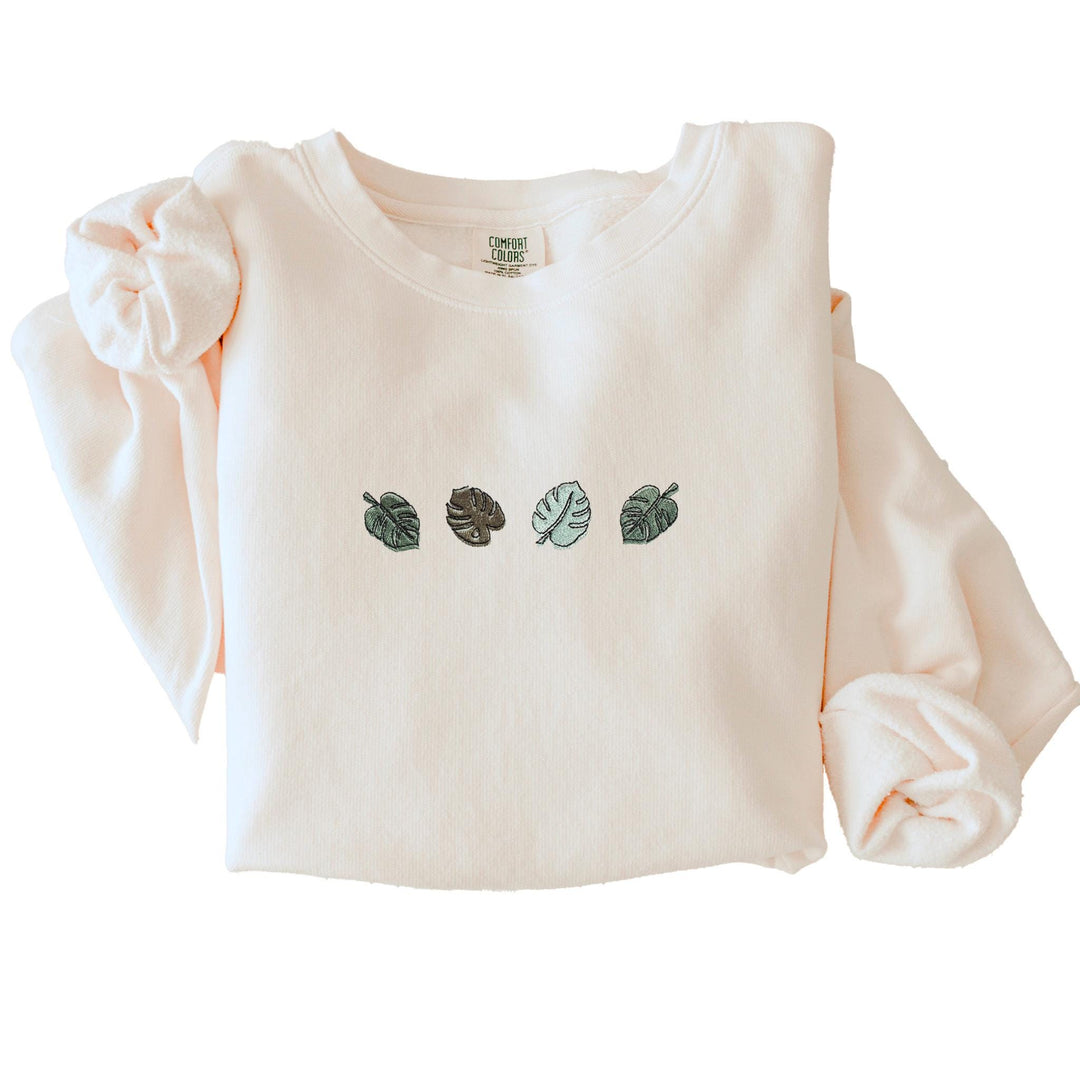 Embroidered Monstera Comfort Colors Sweatshirt, Comfort Colors® Fleece Crewneck, Embroidered Fleece Crewneck, Plant Lover Gifts, MONS-196-C