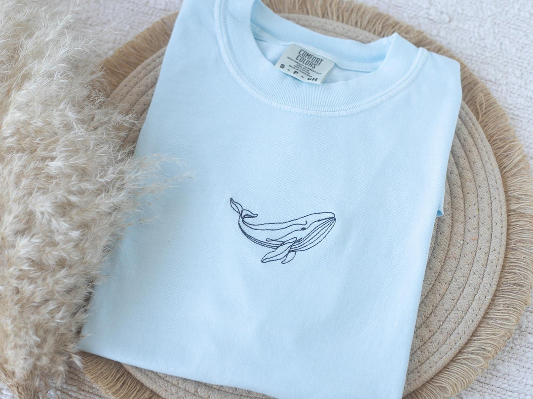 Embroidered Whale T-shirt, Embroidered Mermaid Tshirt, Embroidered Summer Tee, Trendy Tshirts for Women WHALE-C-97