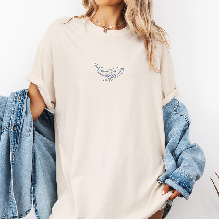 Embroidered Whale T-shirt, Embroidered Mermaid Tshirt, Embroidered Summer Tee, Trendy Tshirts for Women WHALE-C-97