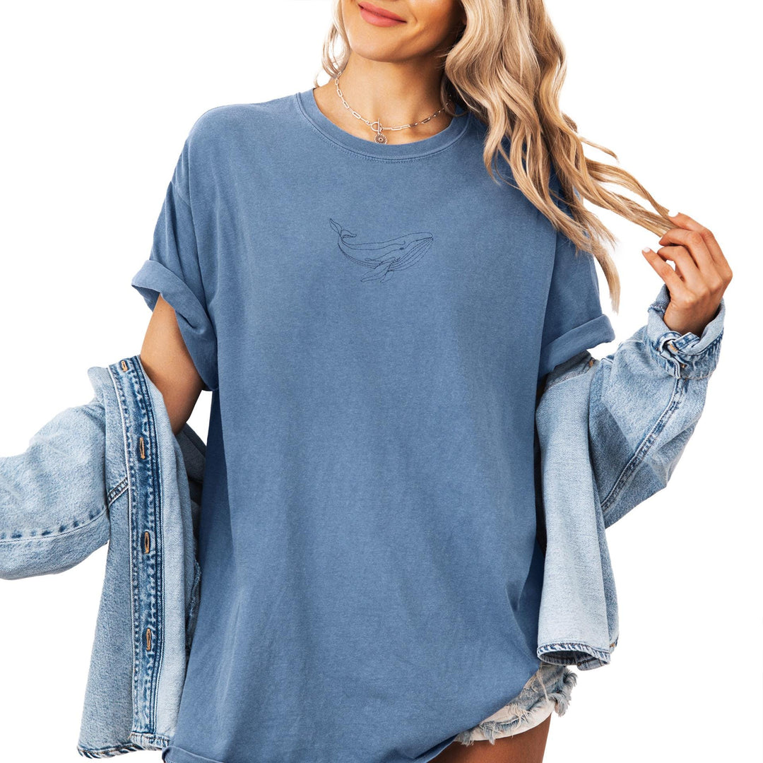 Embroidered Whale T-shirt, Embroidered Mermaid Tshirt, Embroidered Summer Tee, Trendy Tshirts for Women WHALE-C-97