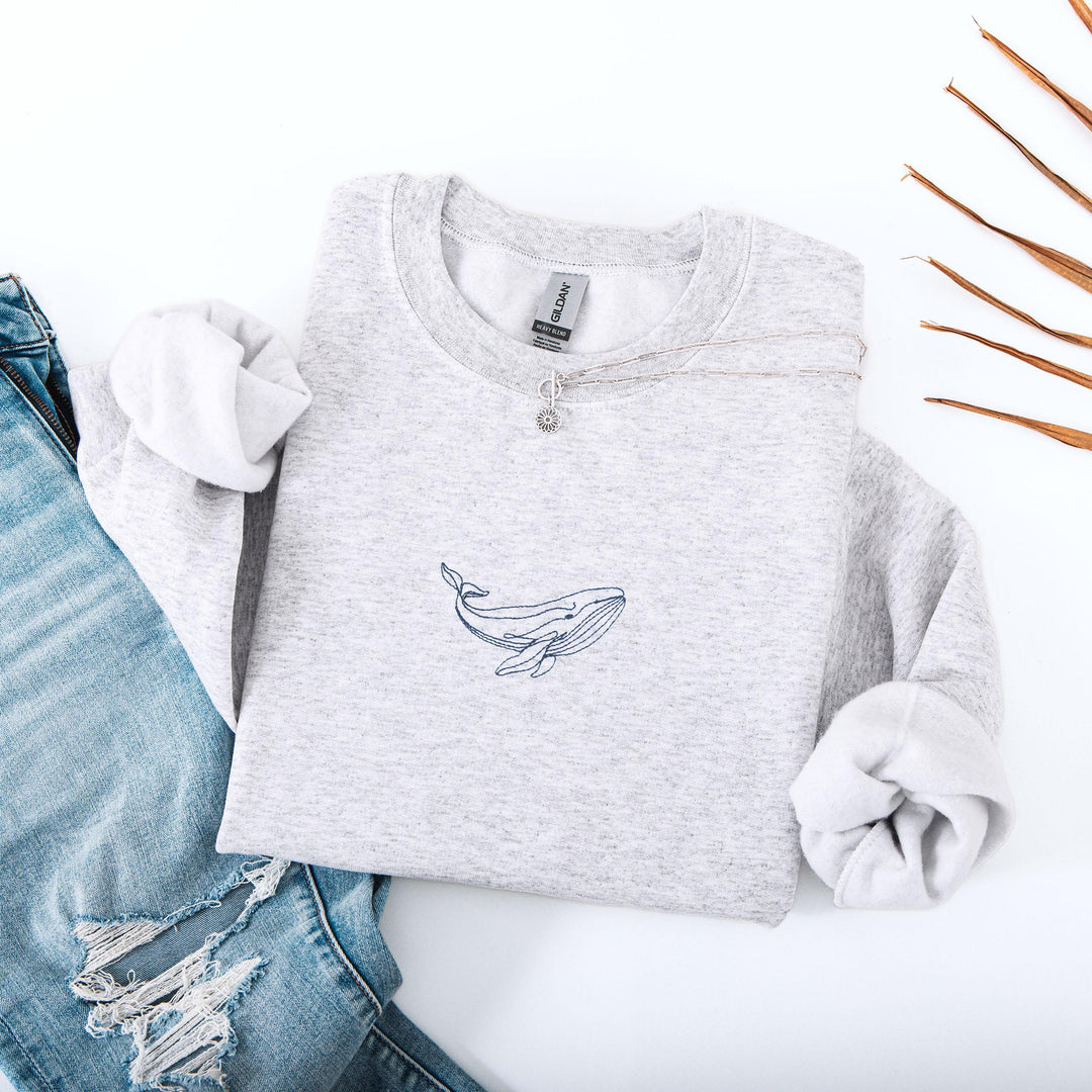 Embroidered Whale Sweatshirt, Embroidered Minimalist Sweatshirt, Cute Sweatshirts for Women, Summer Crewneck, Beach Sweatshirt WHALE-C-97