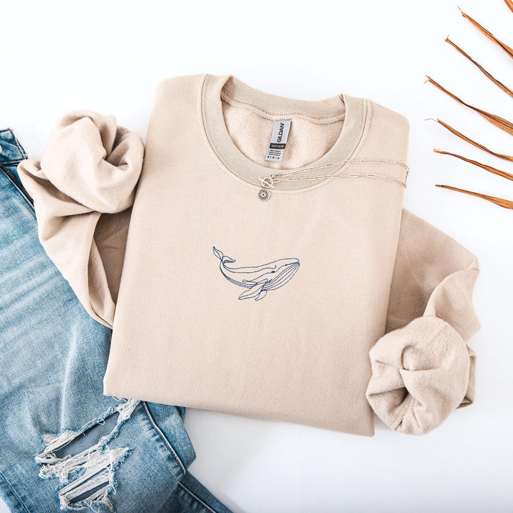 Embroidered Whale Sweatshirt, Embroidered Minimalist Sweatshirt, Cute Sweatshirts for Women, Summer Crewneck, Beach Sweatshirt WHALE-C-97