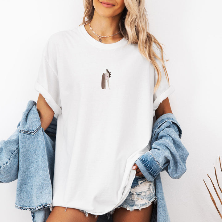 Embroidered Surfer Girl T-shirt, Embroidered Surfer Tshirt, Embroidered Beach Tee, Trendy Summer Tshirts for Women SURG-C-97