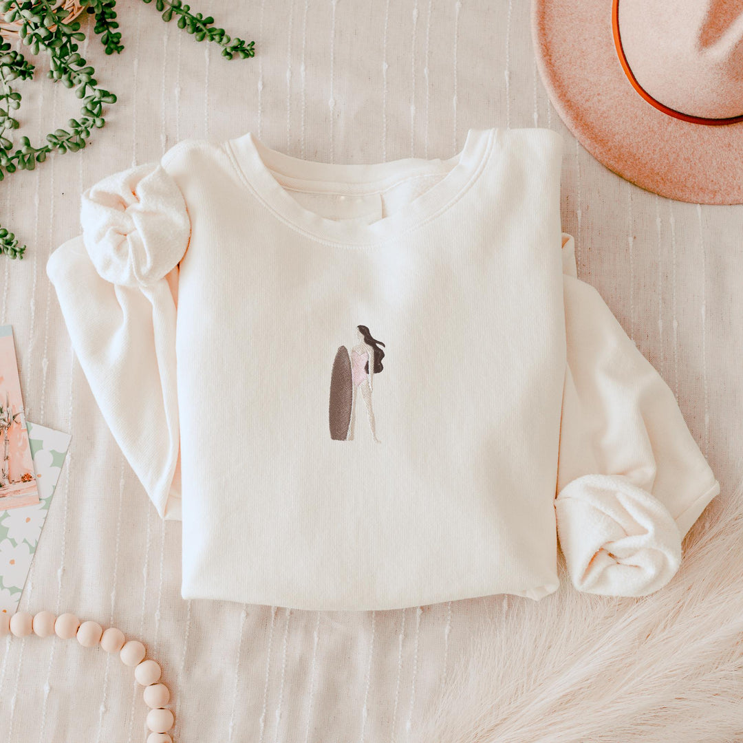Embroidered Surfer Girl Sweatshirt, Embroidered Surfer Sweatshirt, Cute Sweatshirts for Women, Surfer Sweatshirt, SURG-C-97