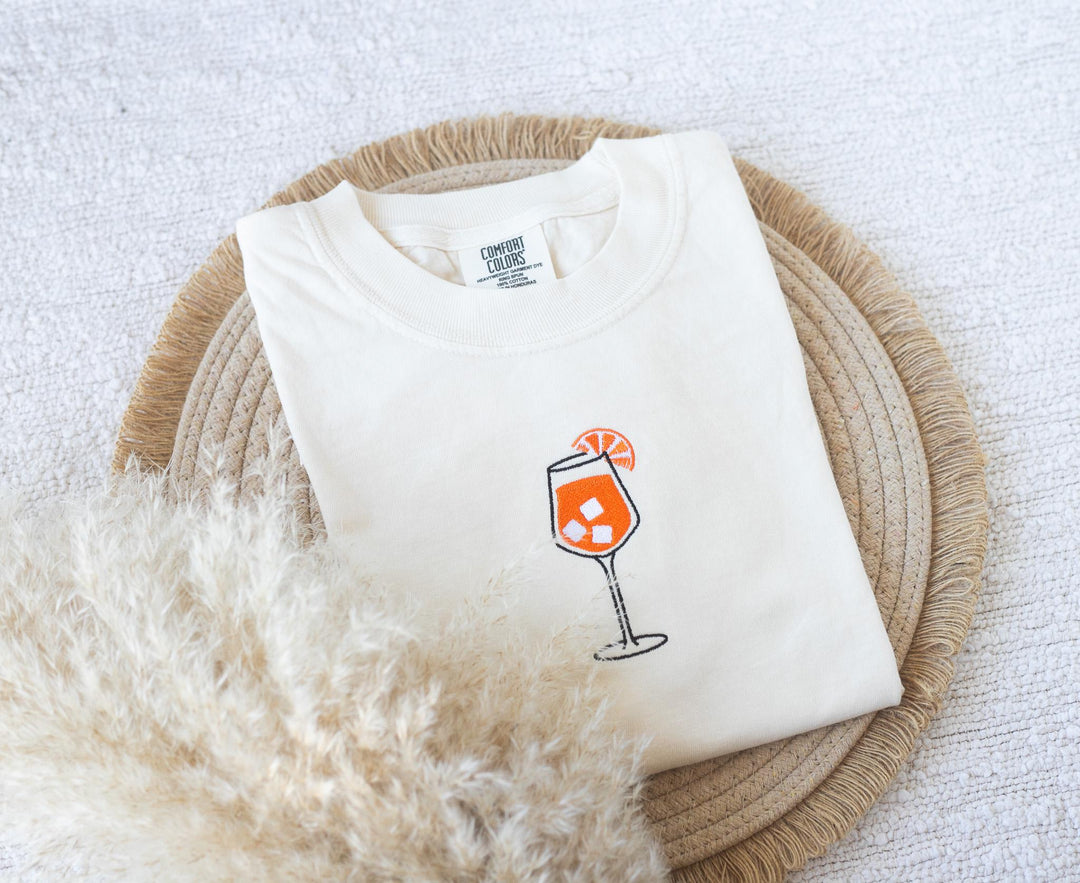 Embroidered Aperol Spritz T-shirt, Embroidered Cocktail Tshirt, Embroidered Summer Tee, Trendy Summer Tshirts for Women APE-C-97