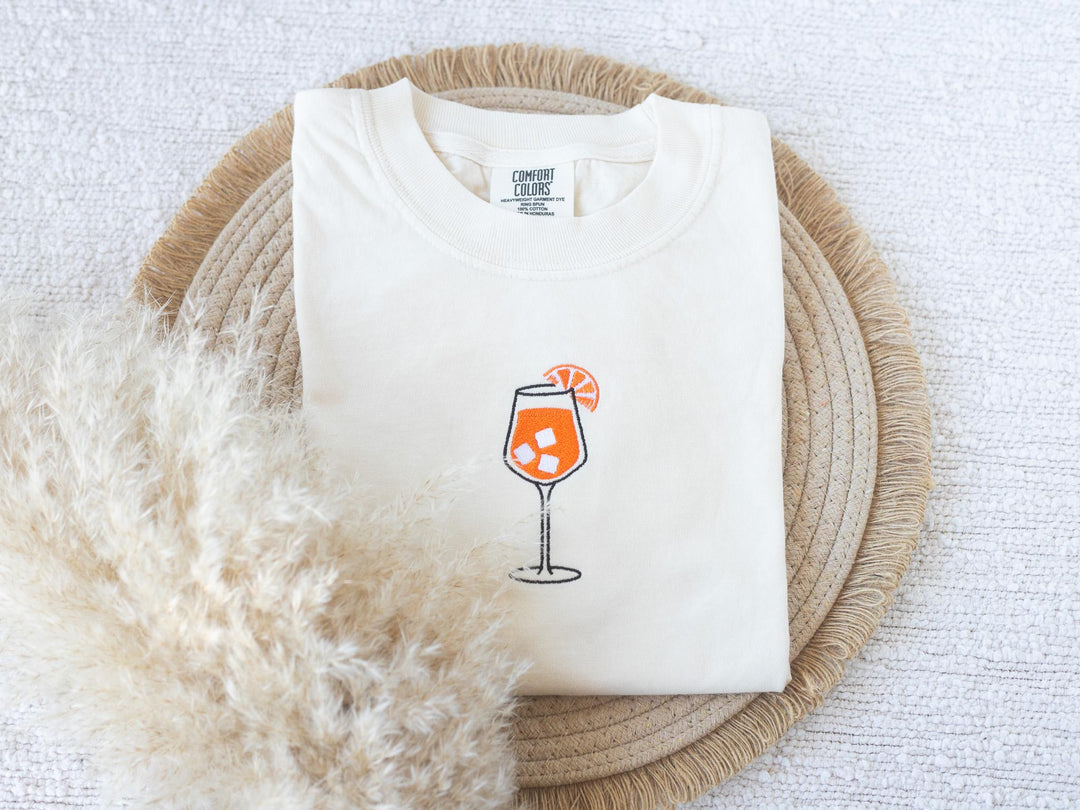 Embroidered Aperol Spritz T-shirt, Embroidered Cocktail Tshirt, Embroidered Summer Tee, Trendy Summer Tshirts for Women APE-C-97