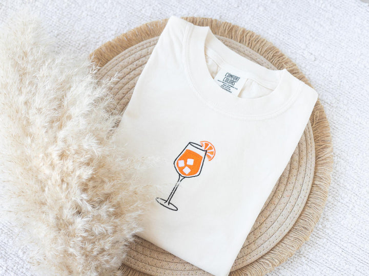 Embroidered Aperol Spritz T-shirt, Embroidered Cocktail Tshirt, Embroidered Summer Tee, Trendy Summer Tshirts for Women APE-C-97