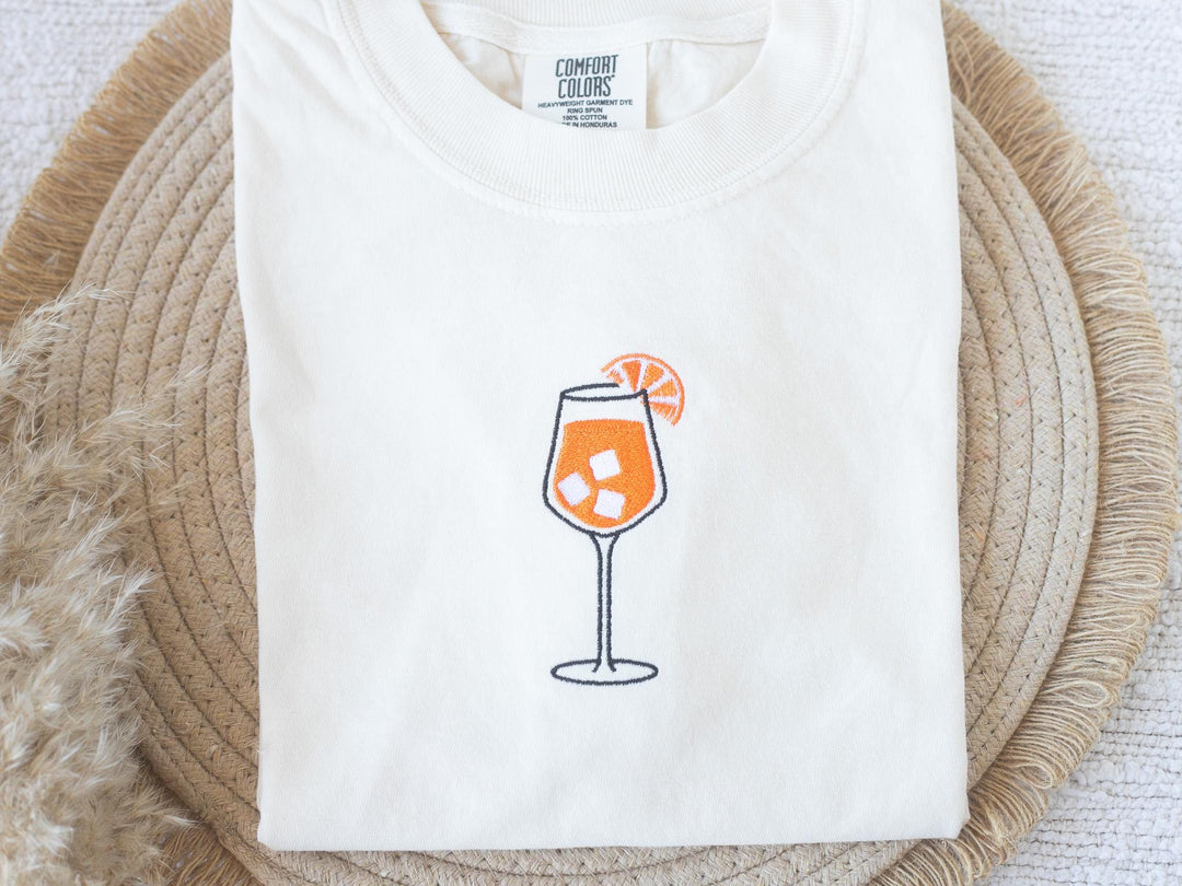 Embroidered Aperol Spritz T-shirt, Embroidered Cocktail Tshirt, Embroidered Summer Tee, Trendy Summer Tshirts for Women APE-C-97