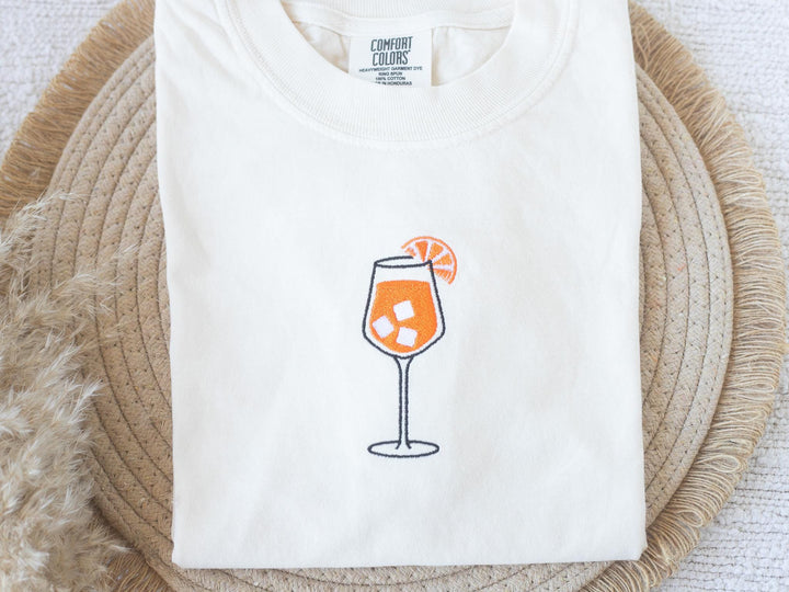 Embroidered Aperol Spritz T-shirt, Embroidered Cocktail Tshirt, Embroidered Summer Tee, Trendy Summer Tshirts for Women APE-C-97