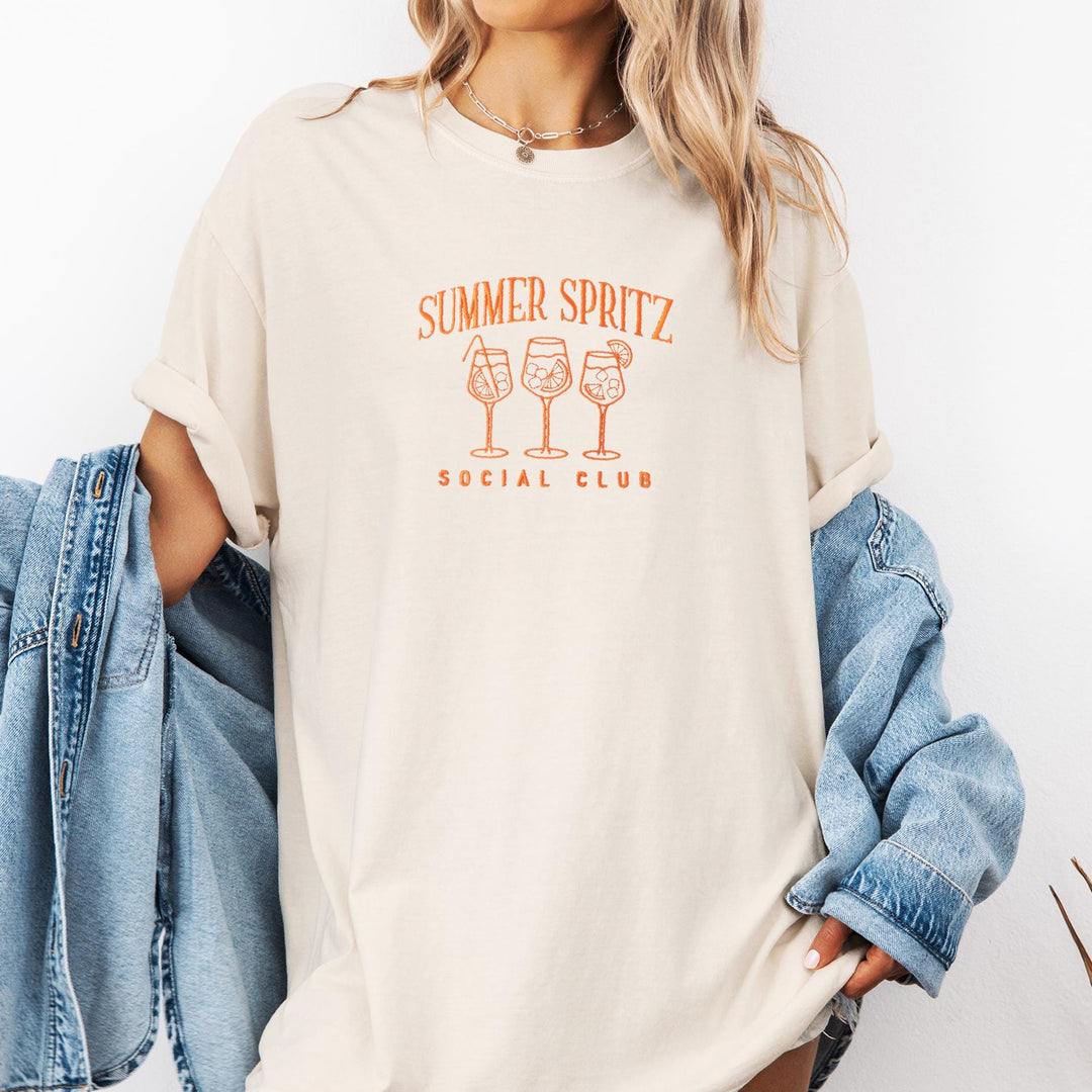 Embroidered Club Spritz Aperol Comfort Colors® Tshirt, Embroidered Summer Cocktail Tee for Women, Embroidered, SUAP-C-196