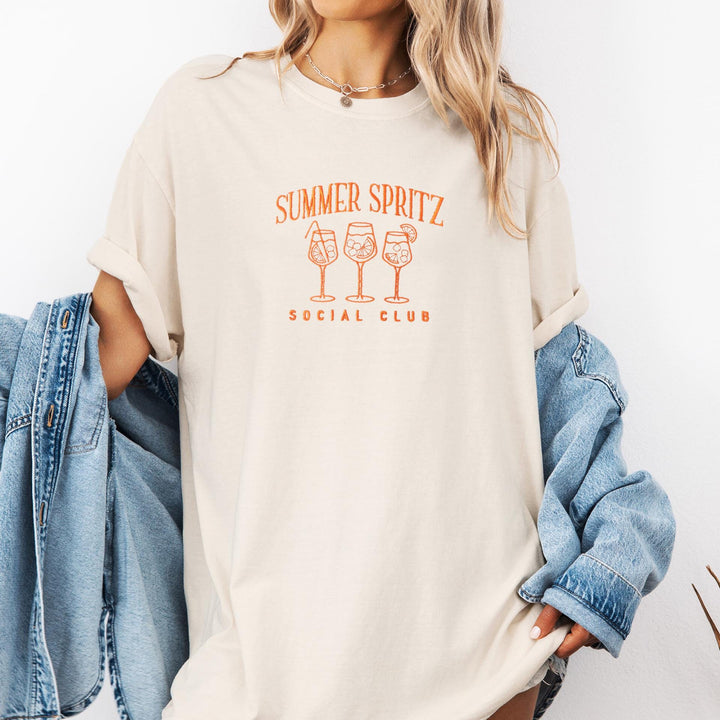 Embroidered Club Spritz Aperol Comfort Colors® Tshirt, Embroidered Summer Cocktail Tee for Women, Embroidered, SUAP-C-196