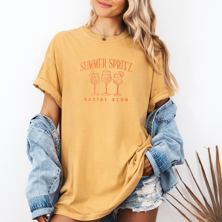 Embroidered Club Spritz Aperol Comfort Colors® Tshirt, Embroidered Summer Cocktail Tee for Women, Embroidered, SUAP-C-196