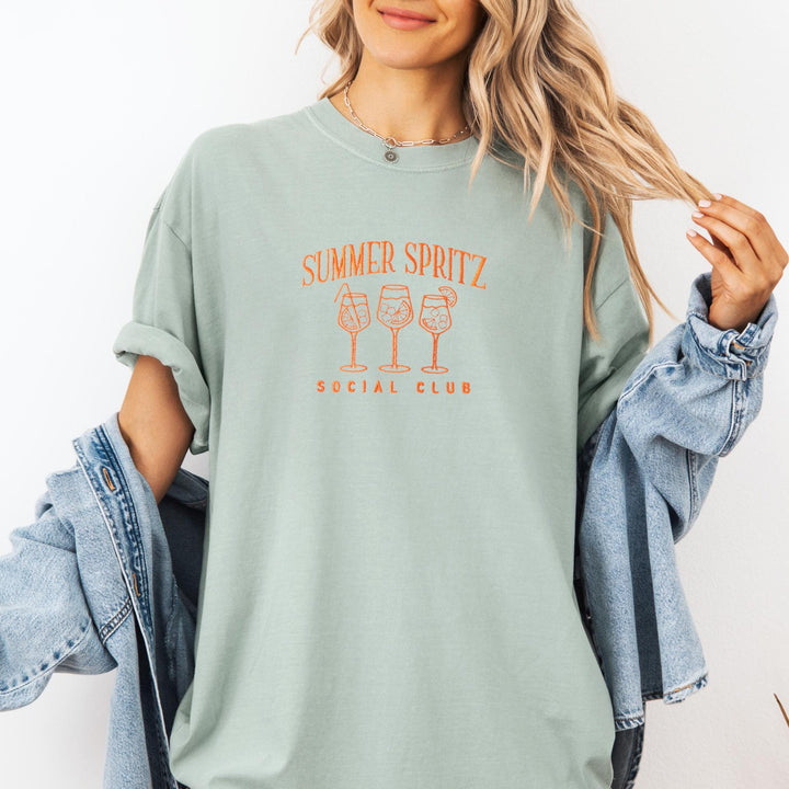 Embroidered Club Spritz Aperol Comfort Colors® Tshirt, Embroidered Summer Cocktail Tee for Women, Embroidered, SUAP-C-196